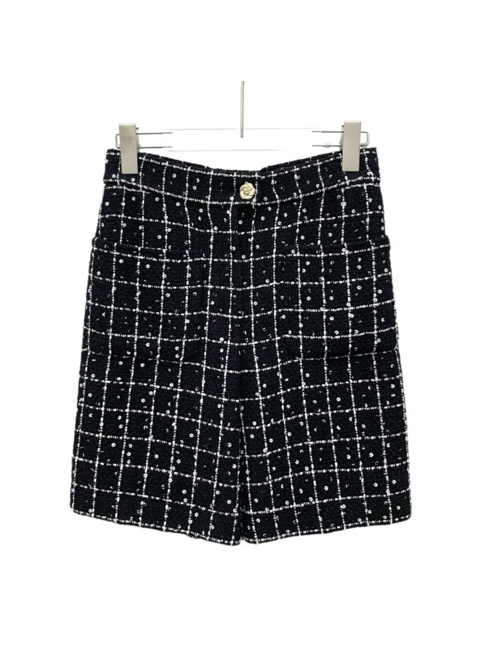 Chanel 23K Black Check Wool Tweed Straight Casual Shorts